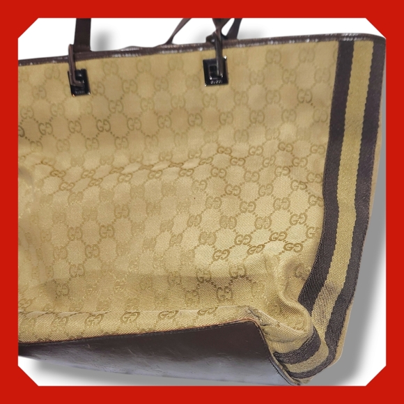 A. Gucci- Sherry Beige Canvas Tote w leather straps - Picture 1 of 6